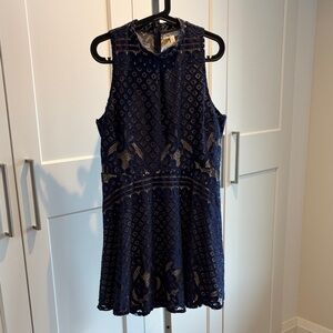 love, Fire Navy Lace Mini Dress